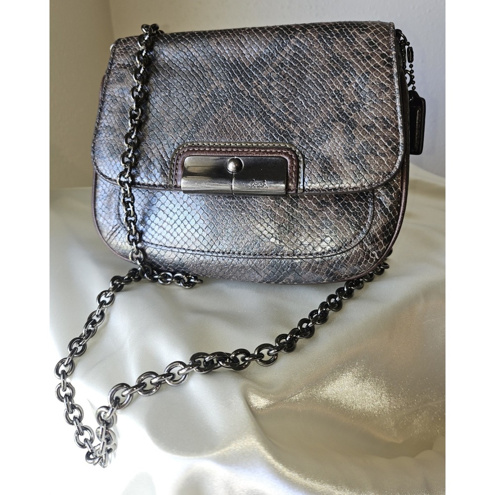 Coach Dark Grey Snakeskin Crossbody/Clutch‎ Bag 8" x 6.5" 23" Drop